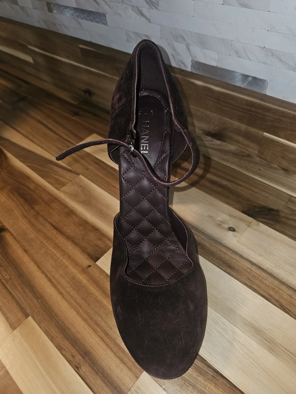 Right Shoe Amputee Women’s Suede Ankle-Strap Pump in Deep Plum